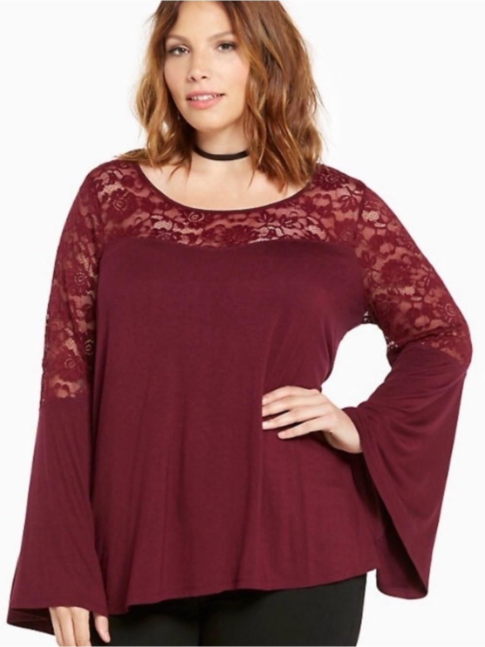 torrid Burgundy Lace Yoke Knit Top
